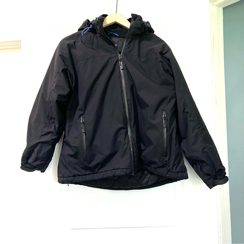 Lands’ End Women’s Size L Black Nylon Thermolite Full Zip Hooded Jacket Lined